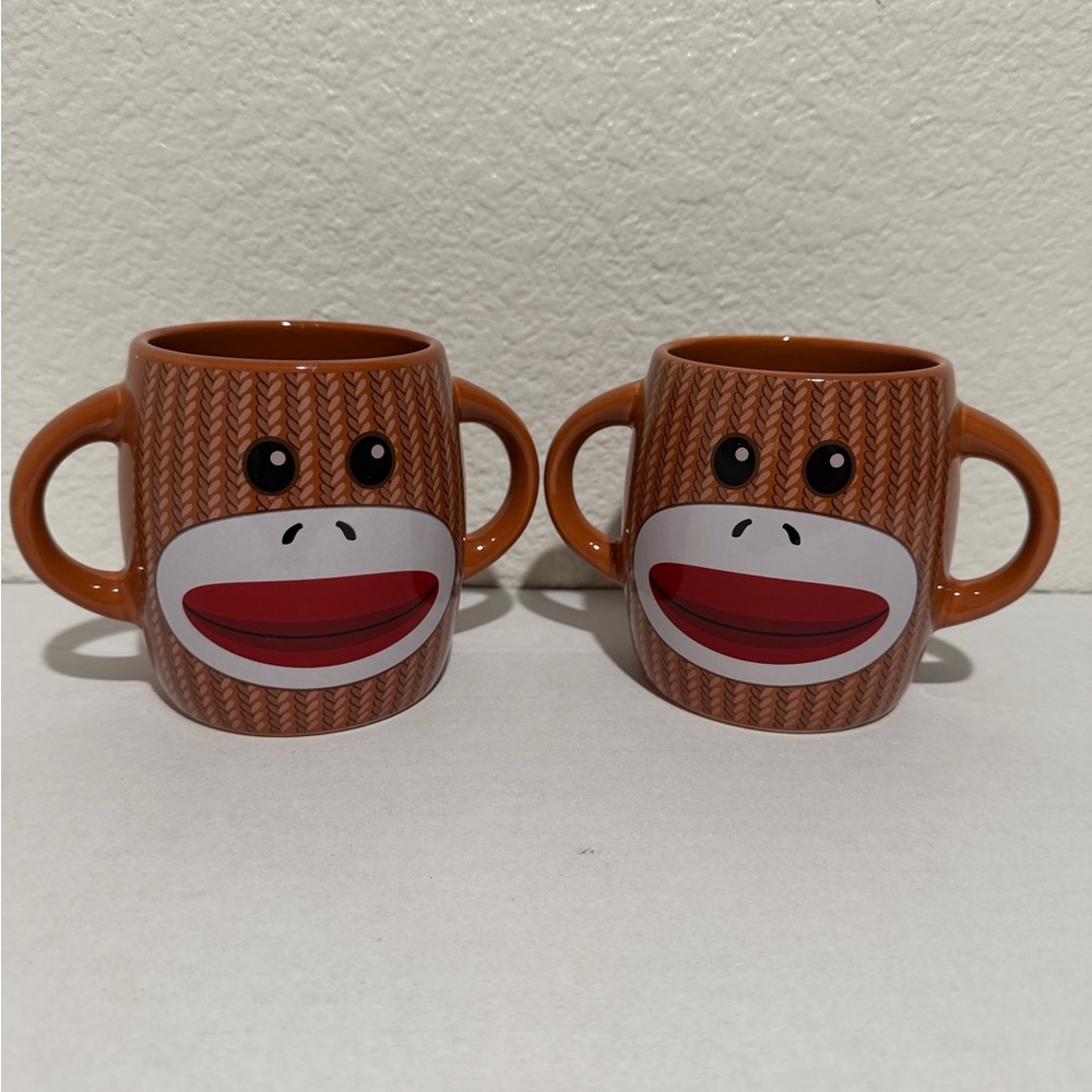 Sock Monkey Ceramic Two‎ Handle-Two Sided Coffee Mug Galerie, set of 2 #A116